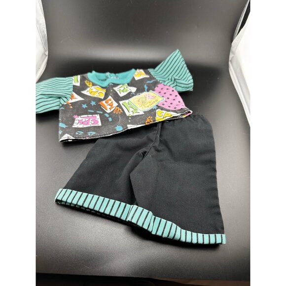 Vtg Cabbage Patch Kids Doll Designer Line Black Striped Teal Outfit Transitional - Picture 1 of 15